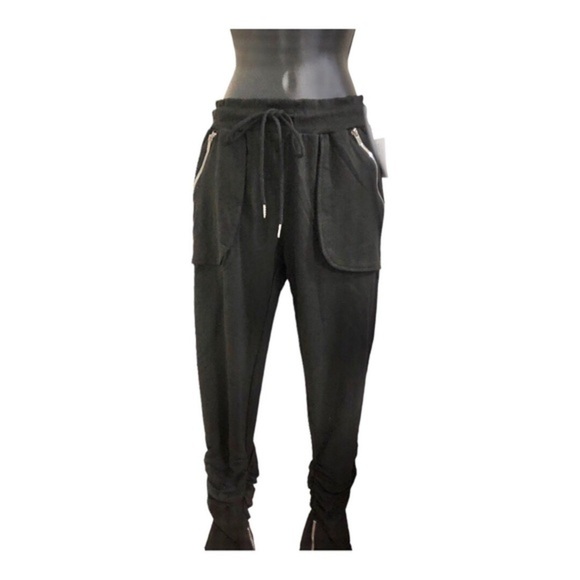Black‎ zippered rockstar edgy ruched leg hem sweatpants size small new - Picture 5 of 15